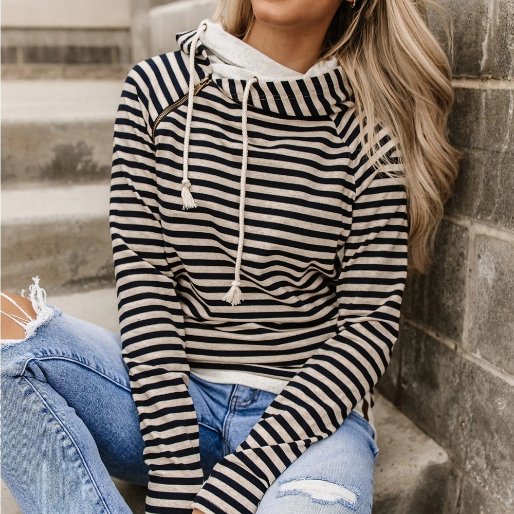 Navy blue striped sweatshirt